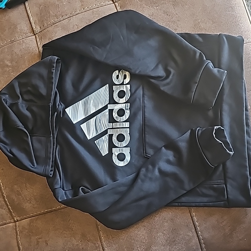 Adidas Black Hooded Sweatshirt - Kids Size 10/12